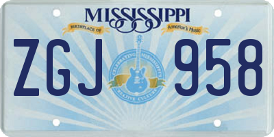 MS license plate ZGJ958