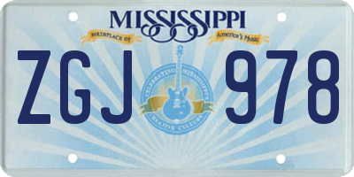 MS license plate ZGJ978