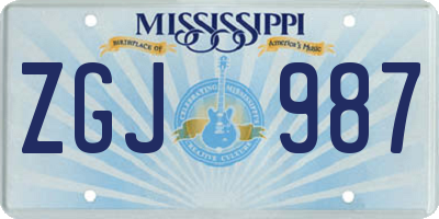 MS license plate ZGJ987