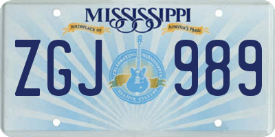 MS license plate ZGJ989