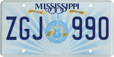 MS license plate ZGJ990