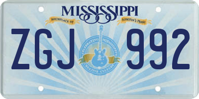 MS license plate ZGJ992