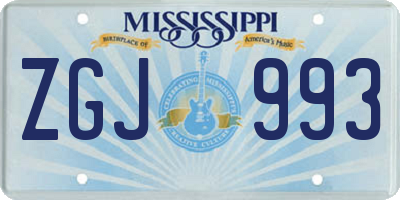 MS license plate ZGJ993
