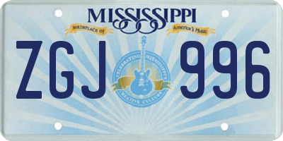 MS license plate ZGJ996