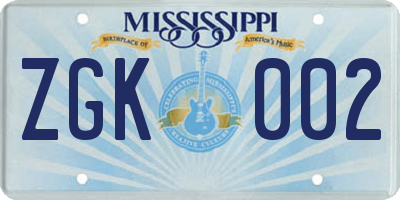 MS license plate ZGK002