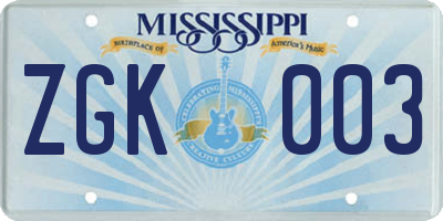 MS license plate ZGK003