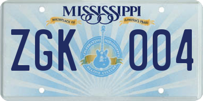 MS license plate ZGK004