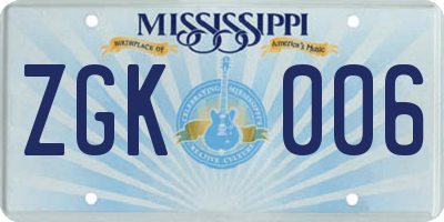 MS license plate ZGK006