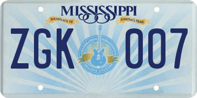 MS license plate ZGK007