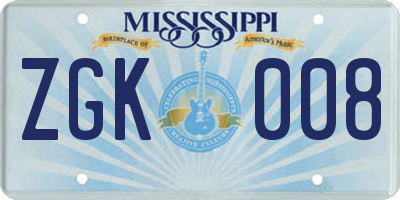 MS license plate ZGK008