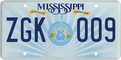 MS license plate ZGK009