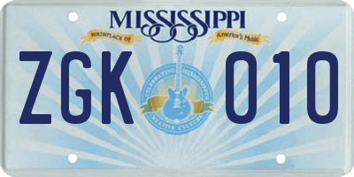 MS license plate ZGK010