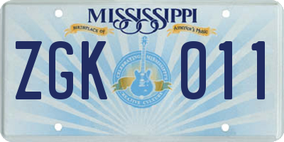 MS license plate ZGK011