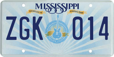 MS license plate ZGK014