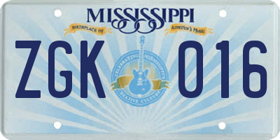 MS license plate ZGK016