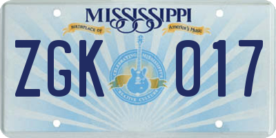 MS license plate ZGK017
