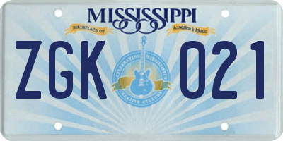 MS license plate ZGK021