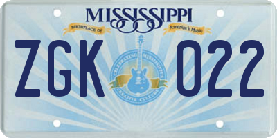 MS license plate ZGK022