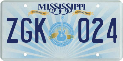 MS license plate ZGK024