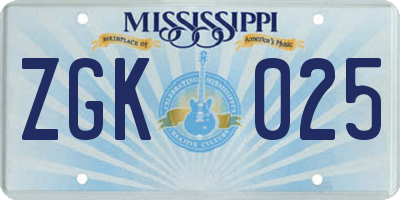 MS license plate ZGK025