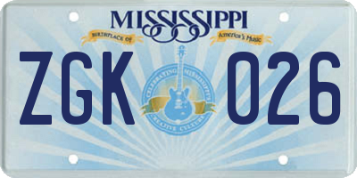 MS license plate ZGK026