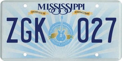 MS license plate ZGK027