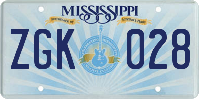 MS license plate ZGK028