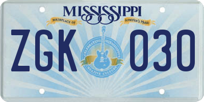 MS license plate ZGK030