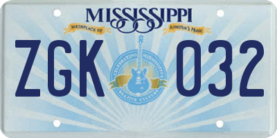 MS license plate ZGK032