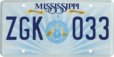 MS license plate ZGK033