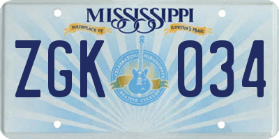 MS license plate ZGK034