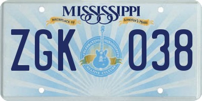 MS license plate ZGK038
