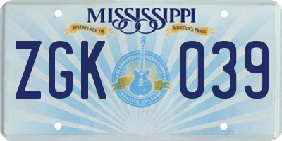 MS license plate ZGK039
