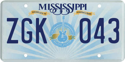 MS license plate ZGK043