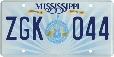 MS license plate ZGK044