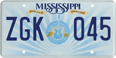 MS license plate ZGK045