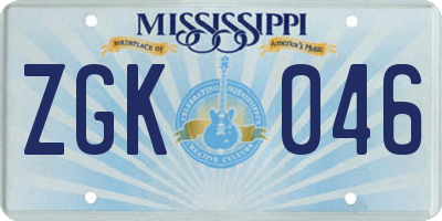 MS license plate ZGK046