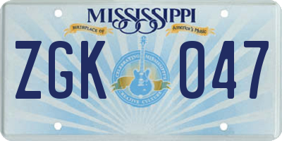 MS license plate ZGK047