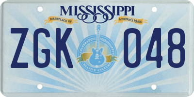 MS license plate ZGK048