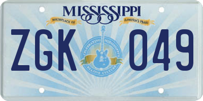 MS license plate ZGK049