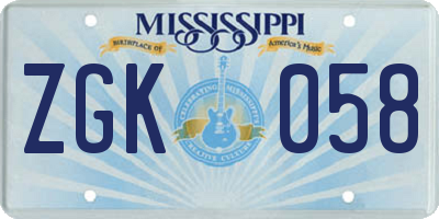 MS license plate ZGK058