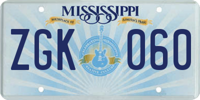 MS license plate ZGK060