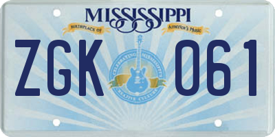 MS license plate ZGK061