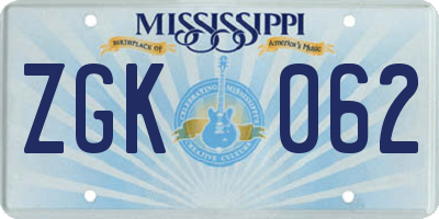 MS license plate ZGK062