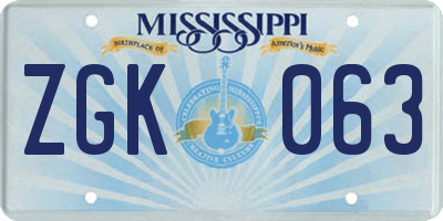 MS license plate ZGK063