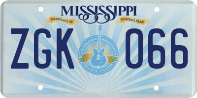 MS license plate ZGK066