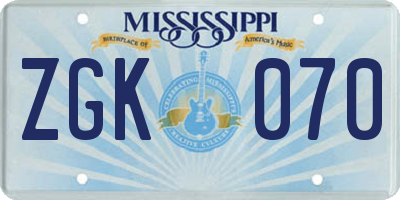 MS license plate ZGK070