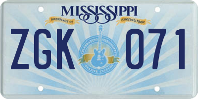 MS license plate ZGK071