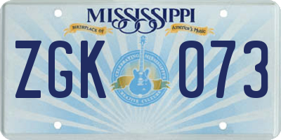 MS license plate ZGK073