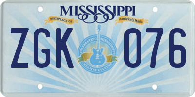 MS license plate ZGK076